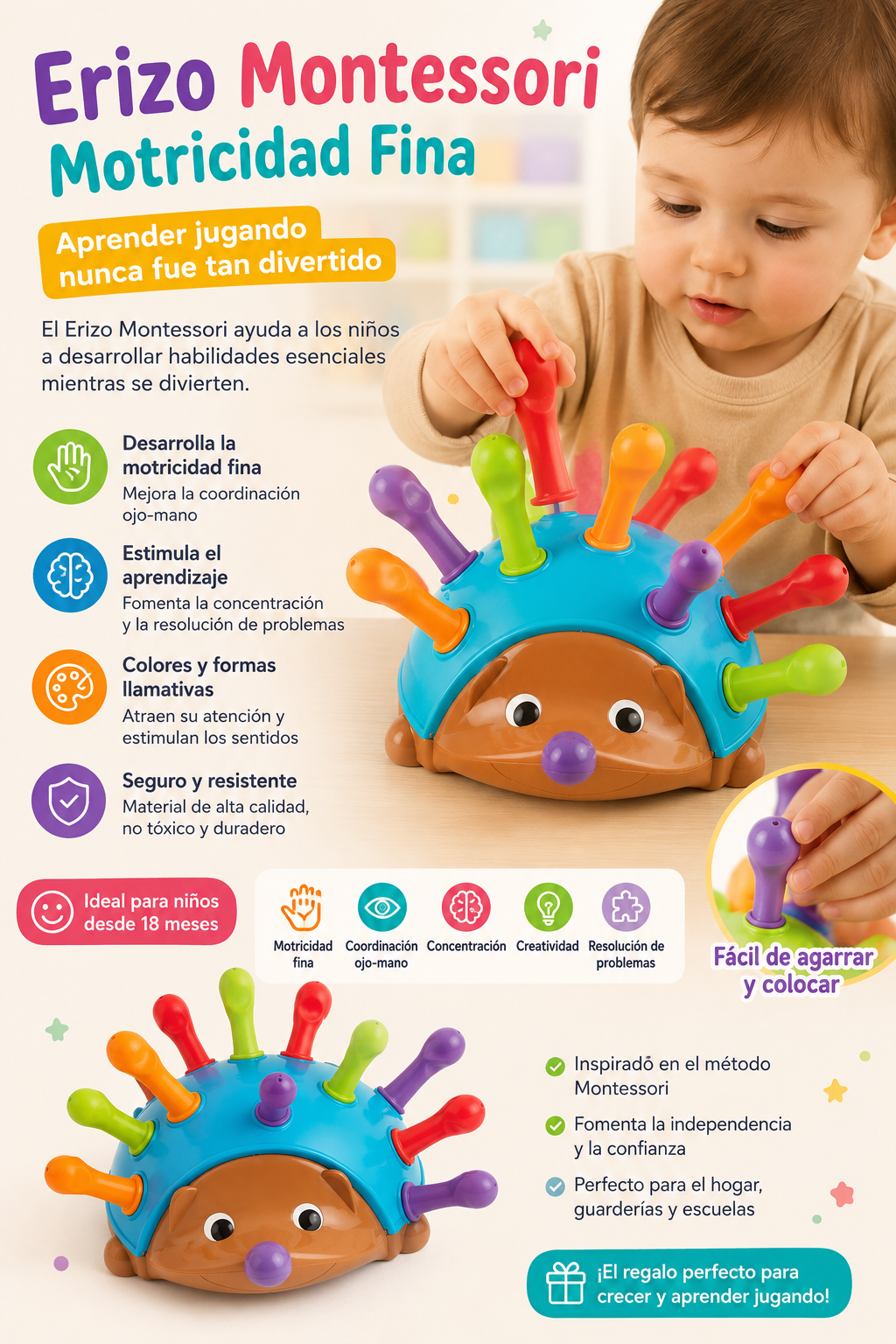 JUGUETE ERIZO MOTRICIDAD FINA MONTESSORI