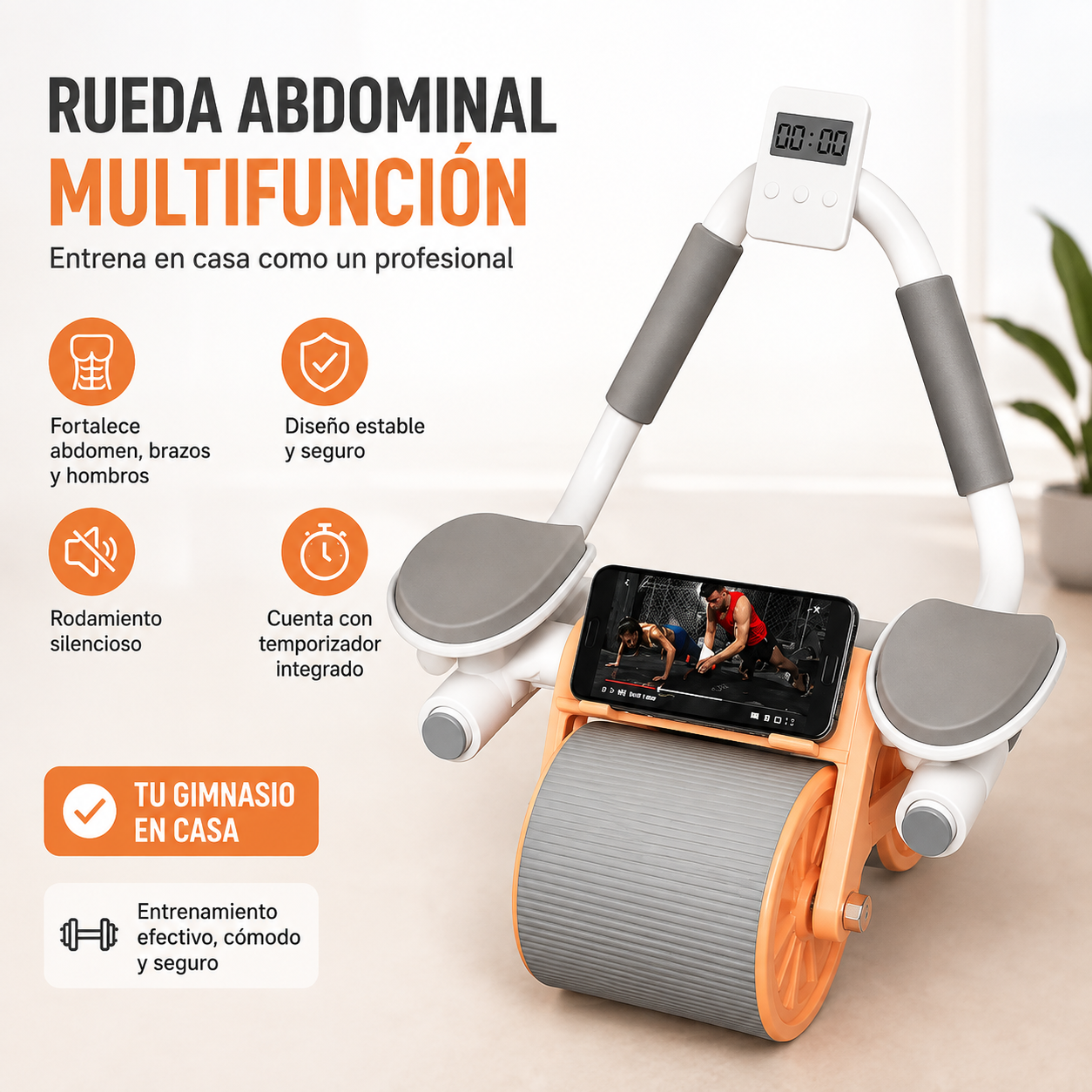 Rueda Abdominal Soporte Con Auto Rebote